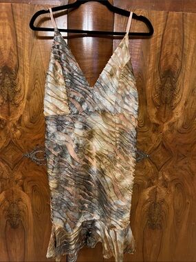 WOW Couture Metallic Animal-Print Midi Cocktail Dress in Gold, Silver-Size M/L